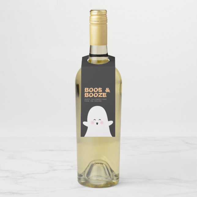 Boos & Booze Halloween Niedlicher Ghost-Flaschenta Flaschenanhänger (Auf Flasche)