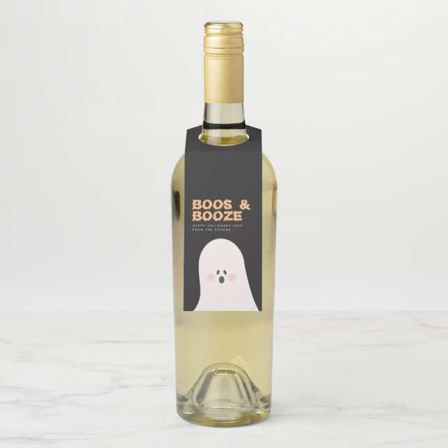 Boos & Booze Halloween Niedlicher Ghost-Flaschenta Flaschenanhänger (Auf Flasche)