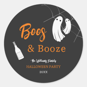 Boos & Booze Halloween Orange & Schwarze Einladung Runder Aufkleber