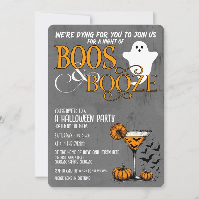 Boos & Booze Halloween-Party Einladung (Vorderseite)
