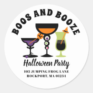Boos & Booze Halloween-Party Rücksendeadressen-Auf Runder Aufkleber