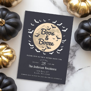 Boos & Booze Moon Bats Erwachsenes Halloween-Party Einladung
