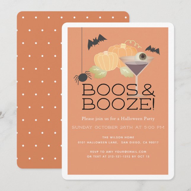 Boos & Booze Pumpkin Halloween-Party Einladung (Vorne/Hinten)