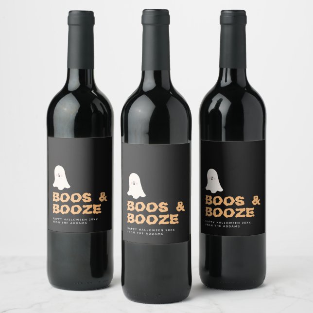 Boos & Bozed Halloween Cute Ghost Vine Étiquette (Bouteilles)