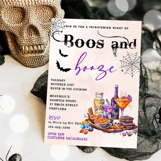 Boos Et Booze Invitation De La Fête D'Halloween (Créateur téléchargé)