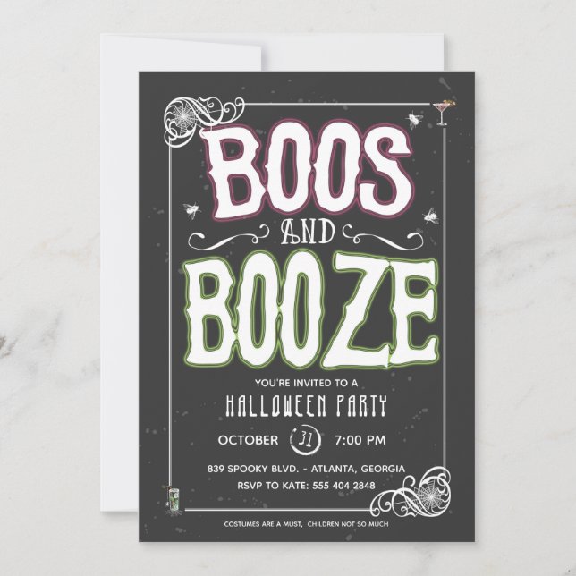 Boos et Booze Invitation de la fête d'Halloween (Devant)