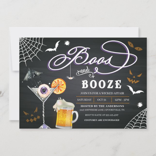 Boos Et Booze Invitation De La Fête D'Halloween (Devant)