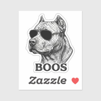BOOS Pitbull mit Sonnenbrille Tinten-Skizzen-Tatto Aufkleber