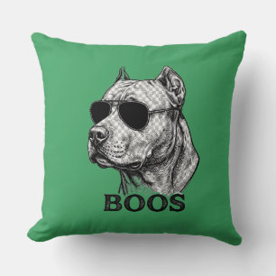 BOOS Pitbull mit Sonnenbrille Tinten-Skizzen-Tatto Kissen