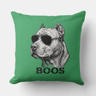 BOOS Pitbull mit Sonnenbrille Tinten-Skizzen-Tatto Kissen