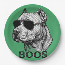 BOOS Pitbull mit Sonnenbrille Tinten-Skizzen-Tatto