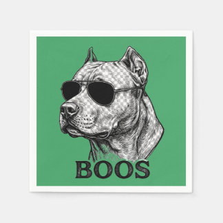 BOOS Pitbull mit Sonnenbrille Tinten-Skizzen-Tatto Serviette