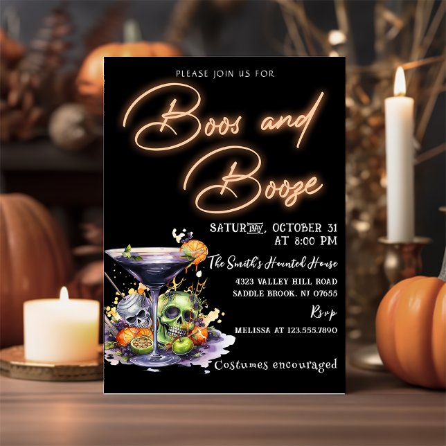 Boos und Booze Adult Cocktail Halloween-Party Einladung (Von Creator hochgeladen)