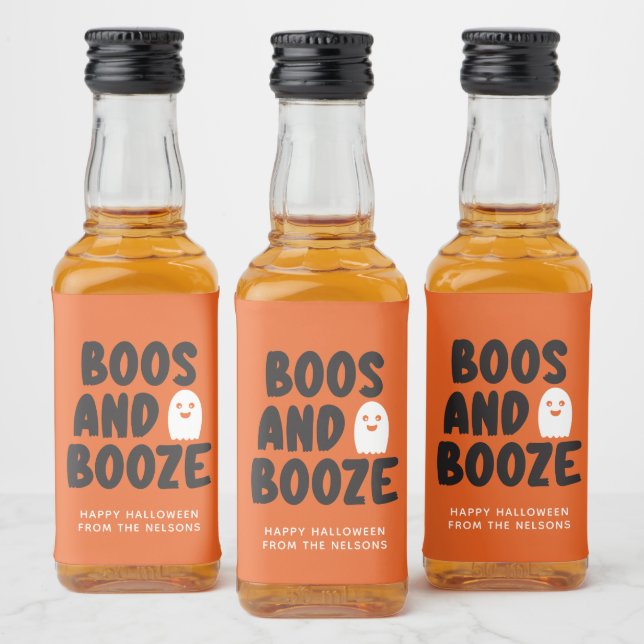 Boos und Booze Adult Halloween Ghost Orange Alkoholflaschenetikett (Flaschen)