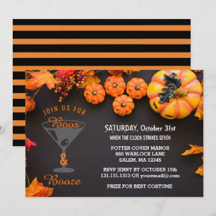 Boos und Booze Adult Halloween-Party Black Orange Einladung