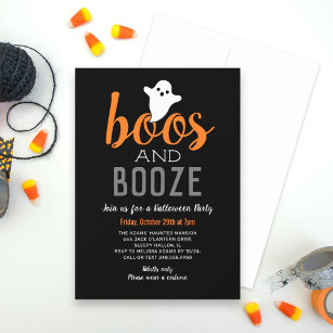 Boos und Booze Black Orange Adult Halloween-Party Einladung