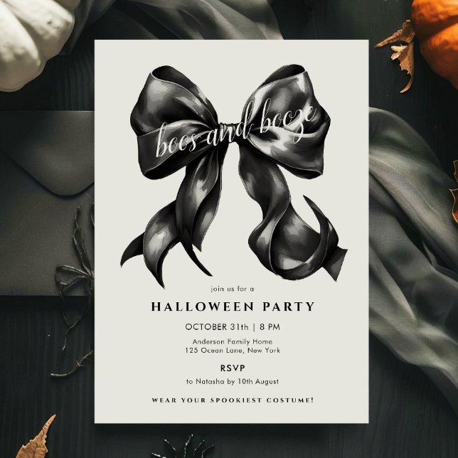 Boos und Booze Bow Adult Halloween-Party Einladung (Von Creator hochgeladen)