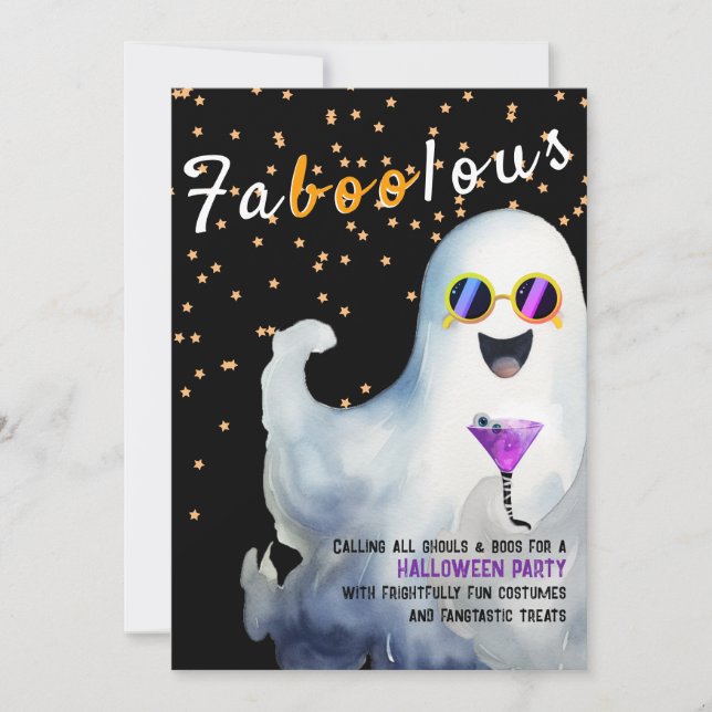 Boos und Booze Faboolous Adult Halloween-Party Einladung (Vorderseite)