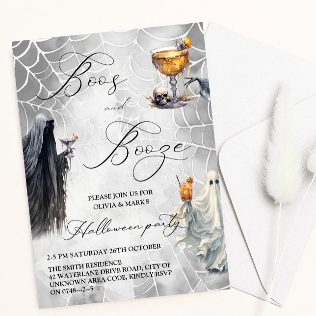 Boos und Booze Ghost Adult Halloween-Party Einladung (Von Creator hochgeladen)