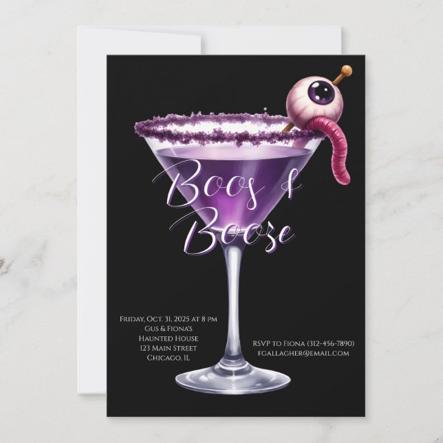 Boos und Booze Halloween Cocktail Party Einladung (Vorderseite)