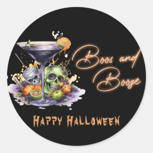 Boos und Booze-Halloween-Party Runder Aufkleber