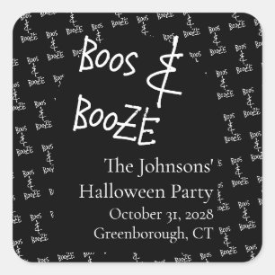 Boos und Booze Halloween-Party Schwarzweiß Quadratischer Aufkleber