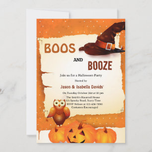 Boos und Booze Orange Kürbis Halloween-Party Einladung