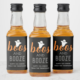 Boos und Booze Orange und Schwarzes Halloween Alkoholflaschenetikett