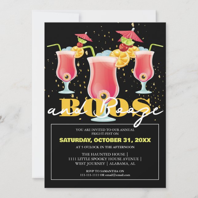 Boos und Booze spukhafte Erwachsene Halloween-Part Einladung (Vorderseite)