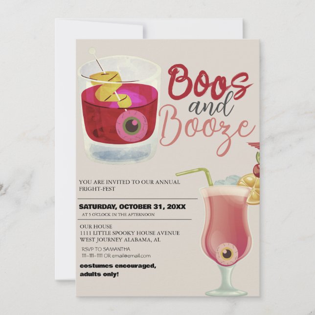 Boos und Booze Vintages Halloween-Kostüm-Party Einladung (Vorderseite)