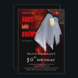 Boos und Brews Ghost Halloween 50. Geburtstagspart Einladung<br><div class="desc">"Boos and Brews" Geist mit einem Bierstein 50. Geburtstagsparty Design. Composite Design von Holiday Hearts Designs.</div>