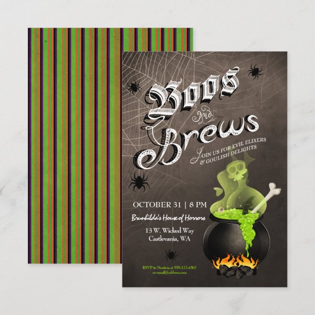 Boos und Brews-Halloween-Cocktail-Party Einladung (Vorne/Hinten)
