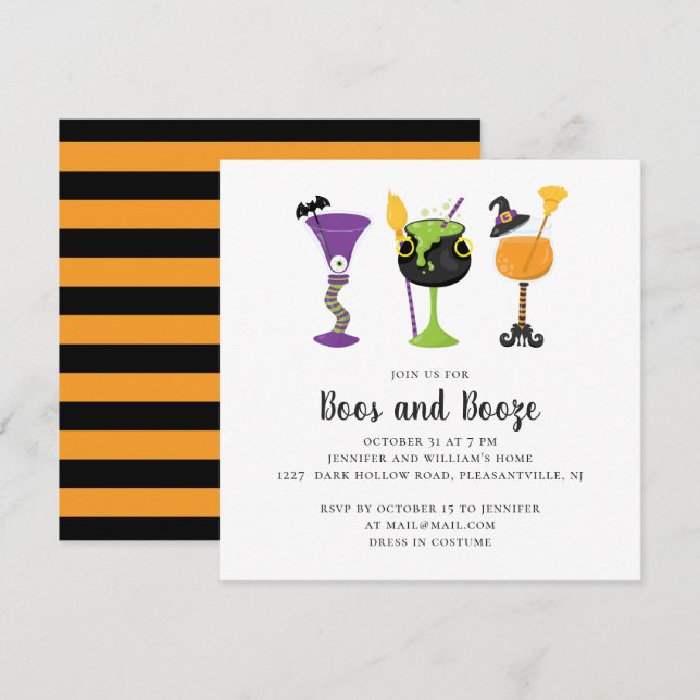 Boos und Schnaps. Halloween-Kostümcocktails Party Einladung (Vorne/Hinten)