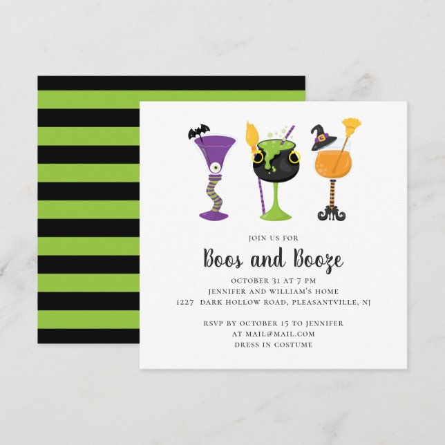 Boos und Schnaps. Halloween-Kostümcocktails Party Einladung (Vorne/Hinten)