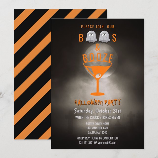 Boos-und Schnaps-Halloween-Partygespenstischer Einladung (Vorne/Hinten)