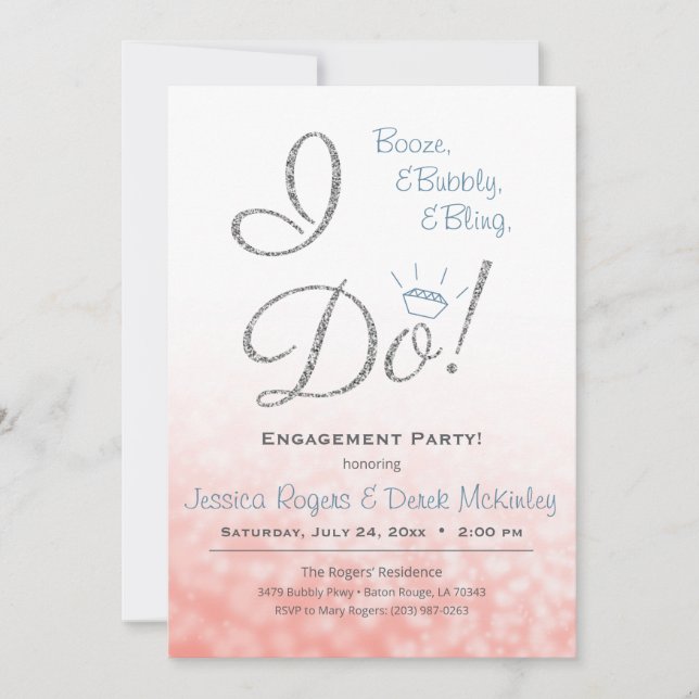 Boost, Bubble & Bling, ich Tu Pink Engagement Part Einladung (Vorderseite)