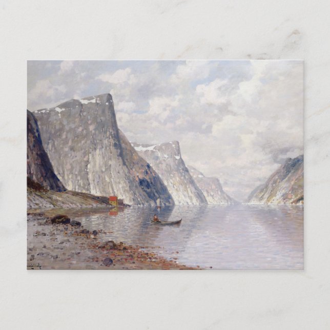 Boot auf einem norwegischen Fjord (Öl auf Leinwand Postkarte (Vorderseite)