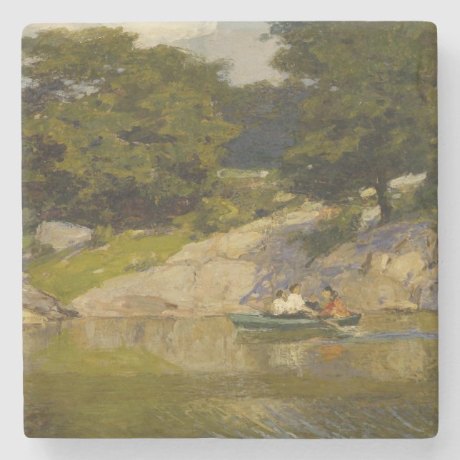 Boot auf einem See im Central Park (E.H. Potthast) Steinuntersetzer (Vorderseite)