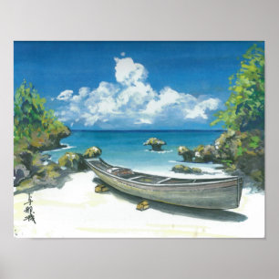 Boot auf Okinawa-Strand-Malerei-Plakat Poster