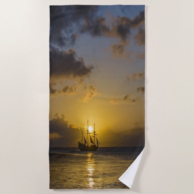 Boot auf Sonnenuntergang Strandtuch (Vorderseite)