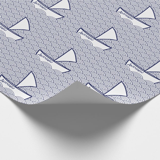Boot auf Waves Wrapping Paper Geschenkpapier (Ecke)