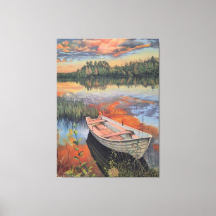 Boot bei Sonnenuntergang: Realistische Wandkunst m Leinwanddruck