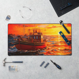 Boot bei Sonnenuntergang Schreibtischunterlage