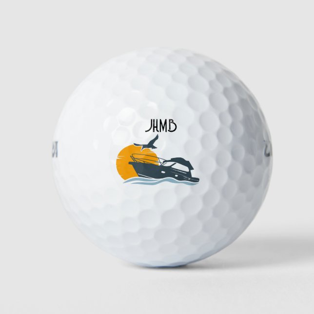 Boot-Bootfahrer-Segelkunst mit Monogramm Golfball (Vorderseite)