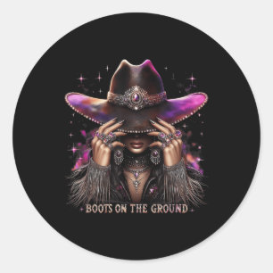 Boot Cowboy Stiefel auf dem Western Cowgirl Li Runder Aufkleber
