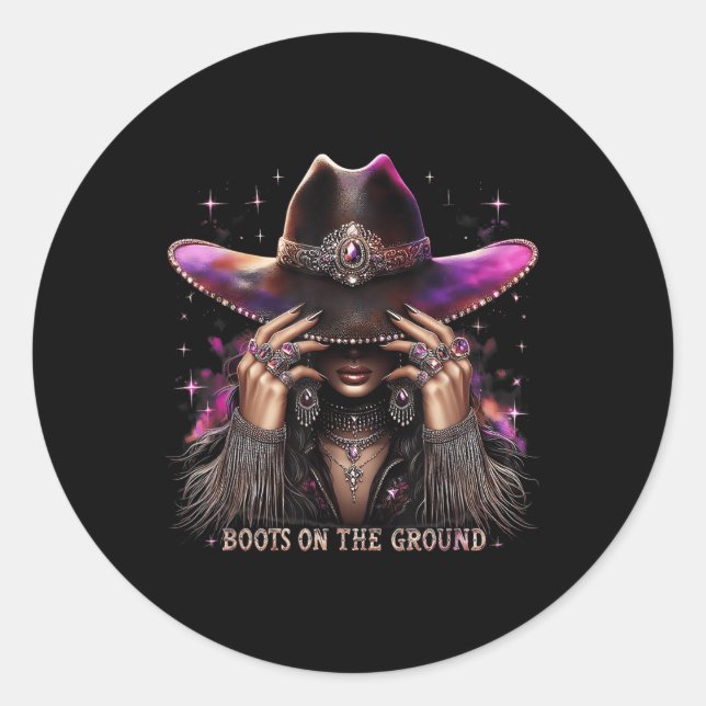 Boot Cowboy Stiefel auf dem Western Cowgirl Li Runder Aufkleber (Vorderseite)