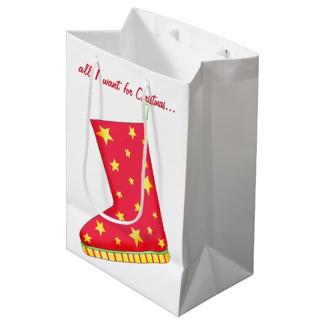 Boot Lover Alles, was ich zu Weihnachten Strumpf G Mittlere Geschenktüte (Vorderseite Schrägansicht)