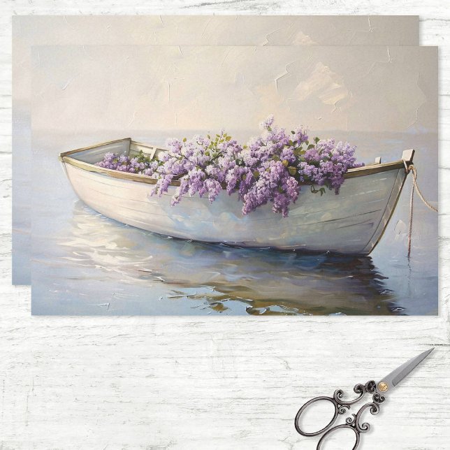 Boot mit Lila Lilacs-Malerei Decoupage Seidenpapier (Von Creator hochgeladen)