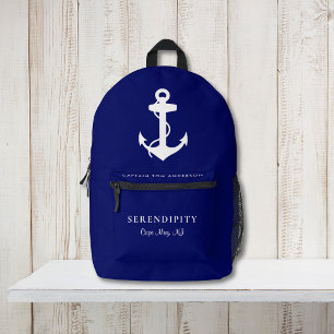 Boot Nautical Anchor Captains Navy Blue Bedruckter Rucksack