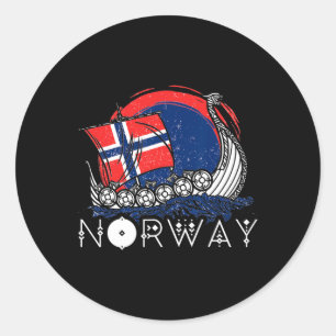 Boot Norwegische Flagge Norwegen Wikinger-Schiff S Runder Aufkleber